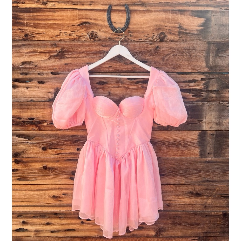 ADEIRLINA | Light Pink Puffy Sleeve Dress W/ Corset S